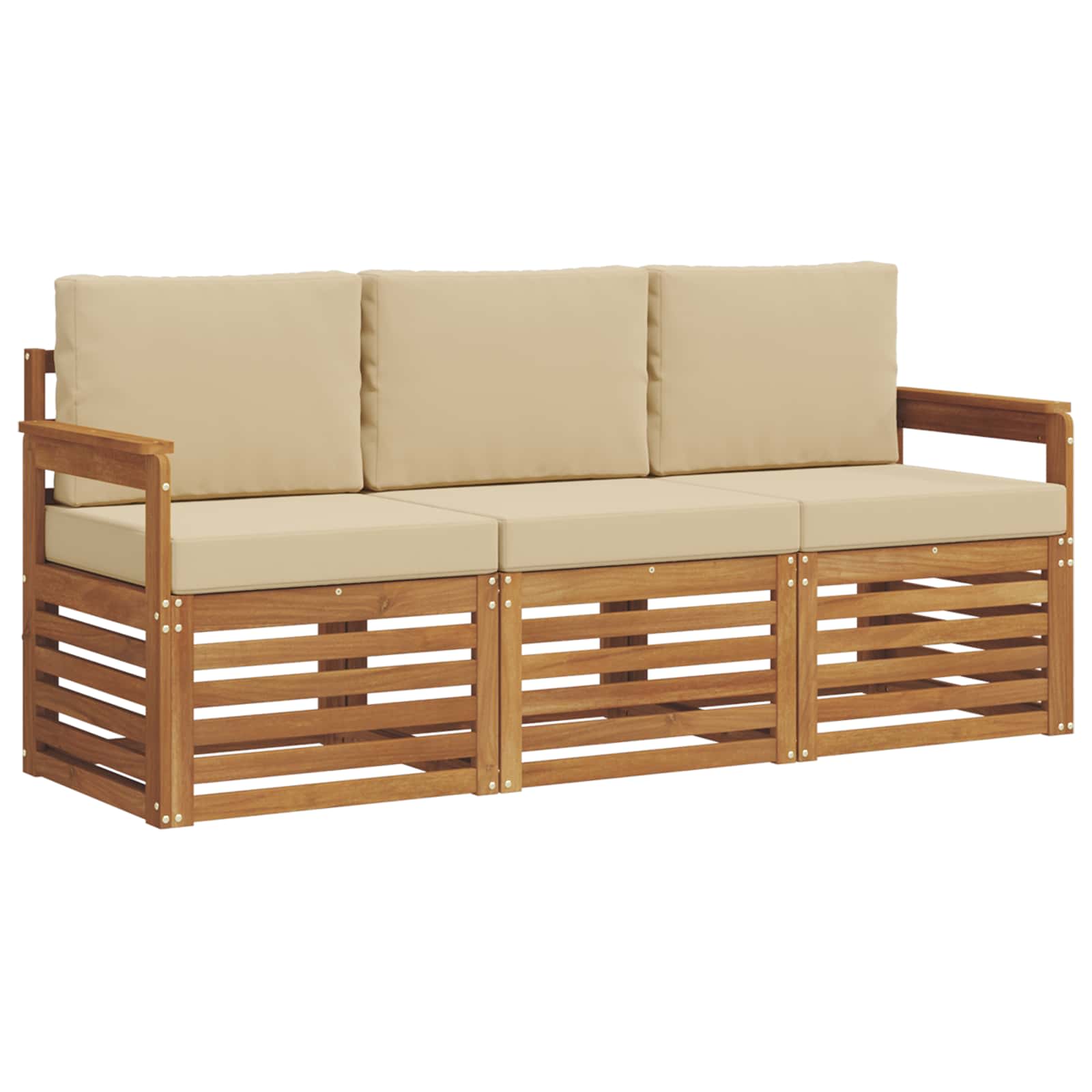 Set divani 3 pcs Naturale e Beige Legno di Acacia Massello | homemem39