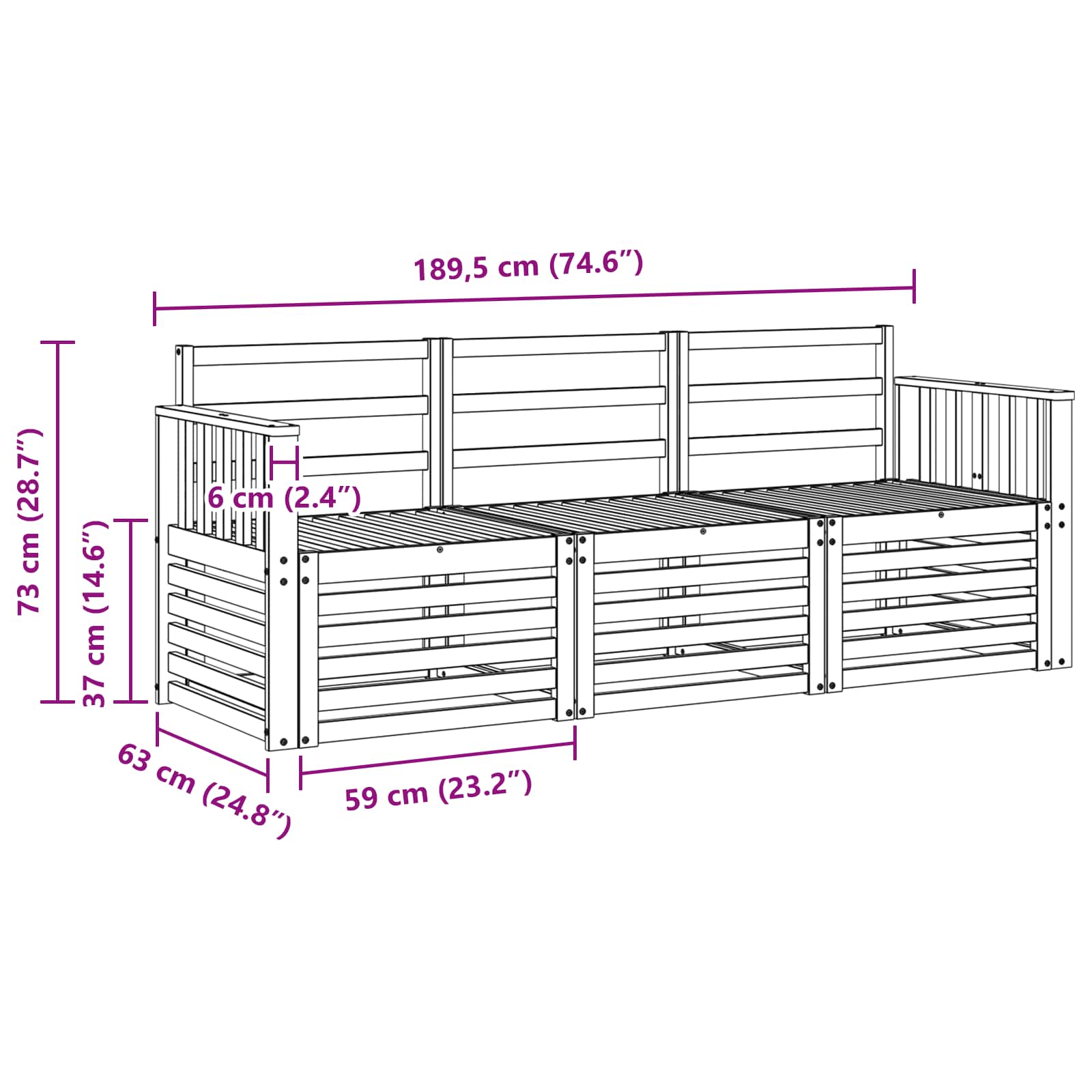 Set divani 3 pcs Naturale Legno di Acacia Massello | homemem39