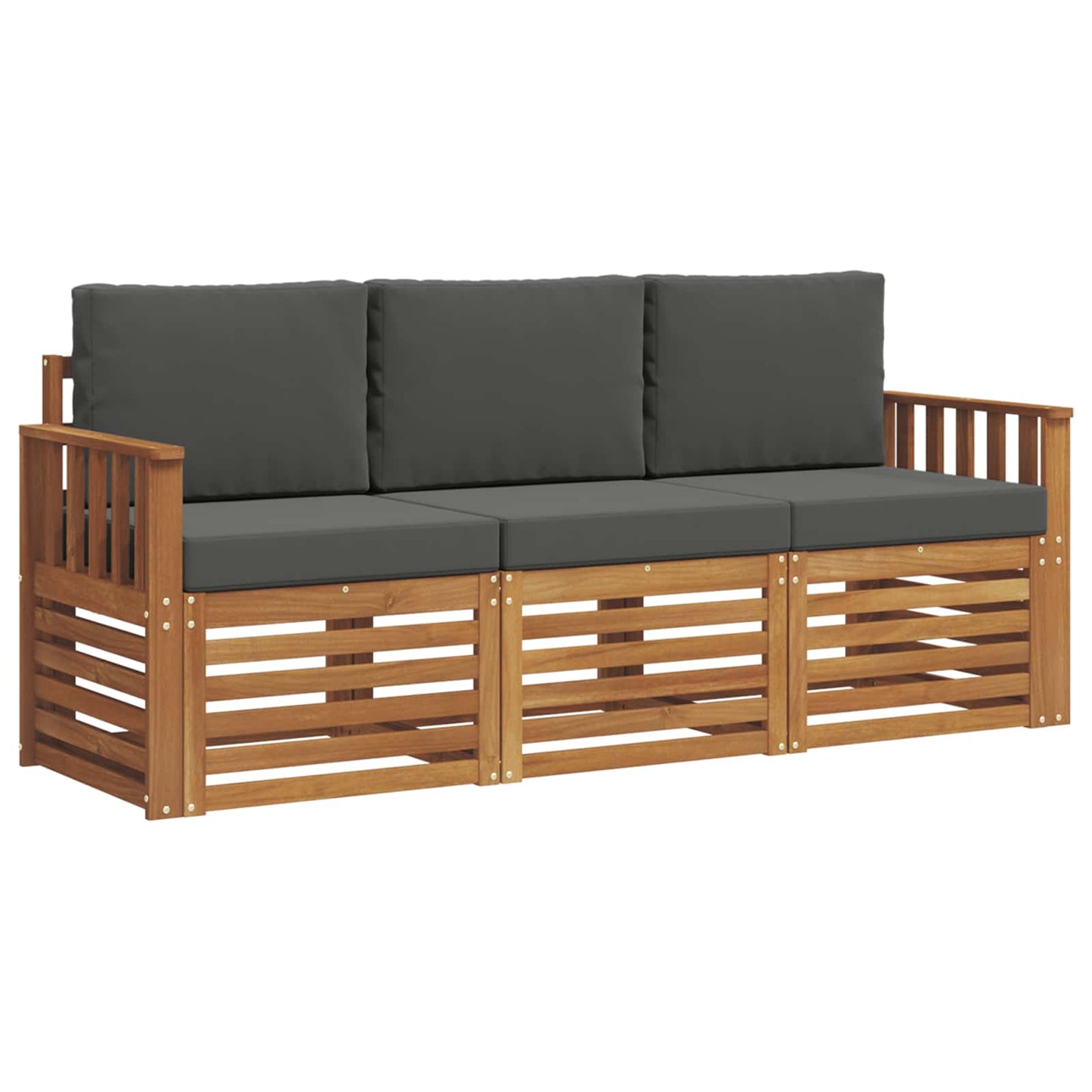 Set divani 3 pcs Naturale e Antracite Legno di Acacia Massello