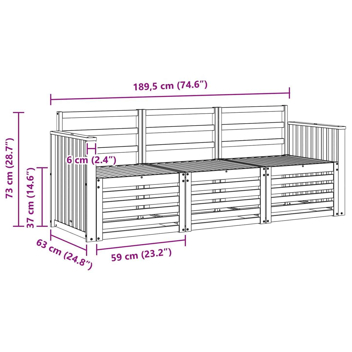 Set divani 3 pcs Naturale Legno di Acacia Massello | homemem39