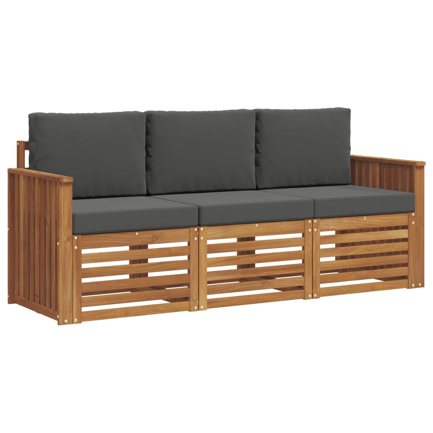 Set divani 3 pcs Naturale e Antracite Legno di Acacia Massello