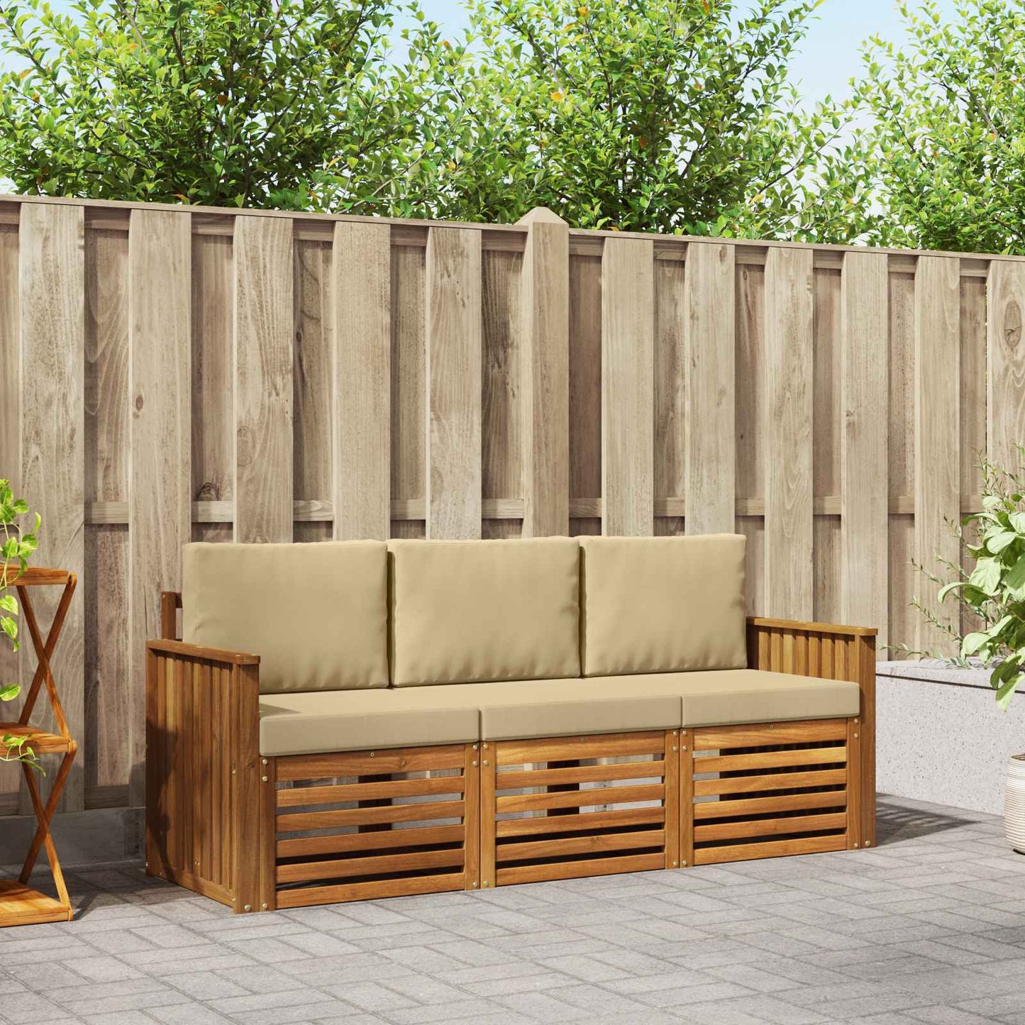 Set divani 3 pcs Naturale e Beige Legno di Acacia Massello | homemem39
