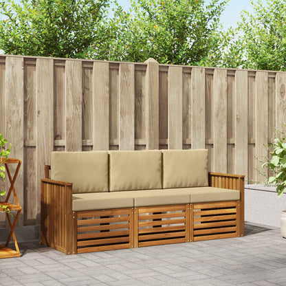 Set divani 3 pcs Naturale e Beige Legno di Acacia Massello | homemem39