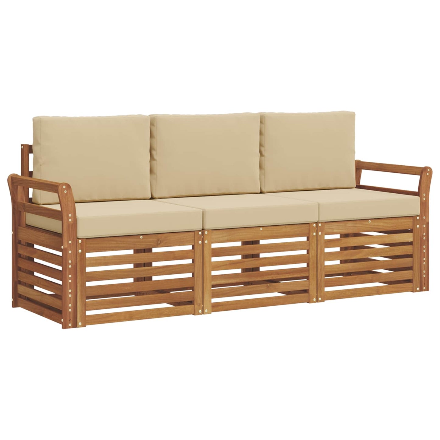 Set divani 3 pcs Naturale e Beige Legno di Acacia Massello | homemem39