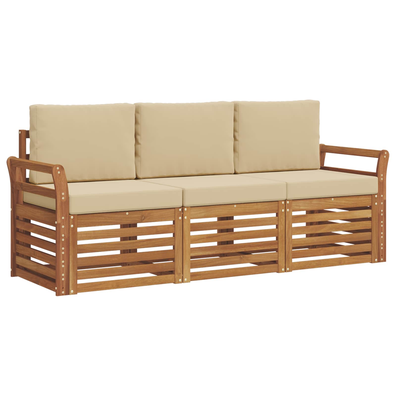 Set divani 3 pcs Naturale e Beige Legno di Acacia Massello | homemem39