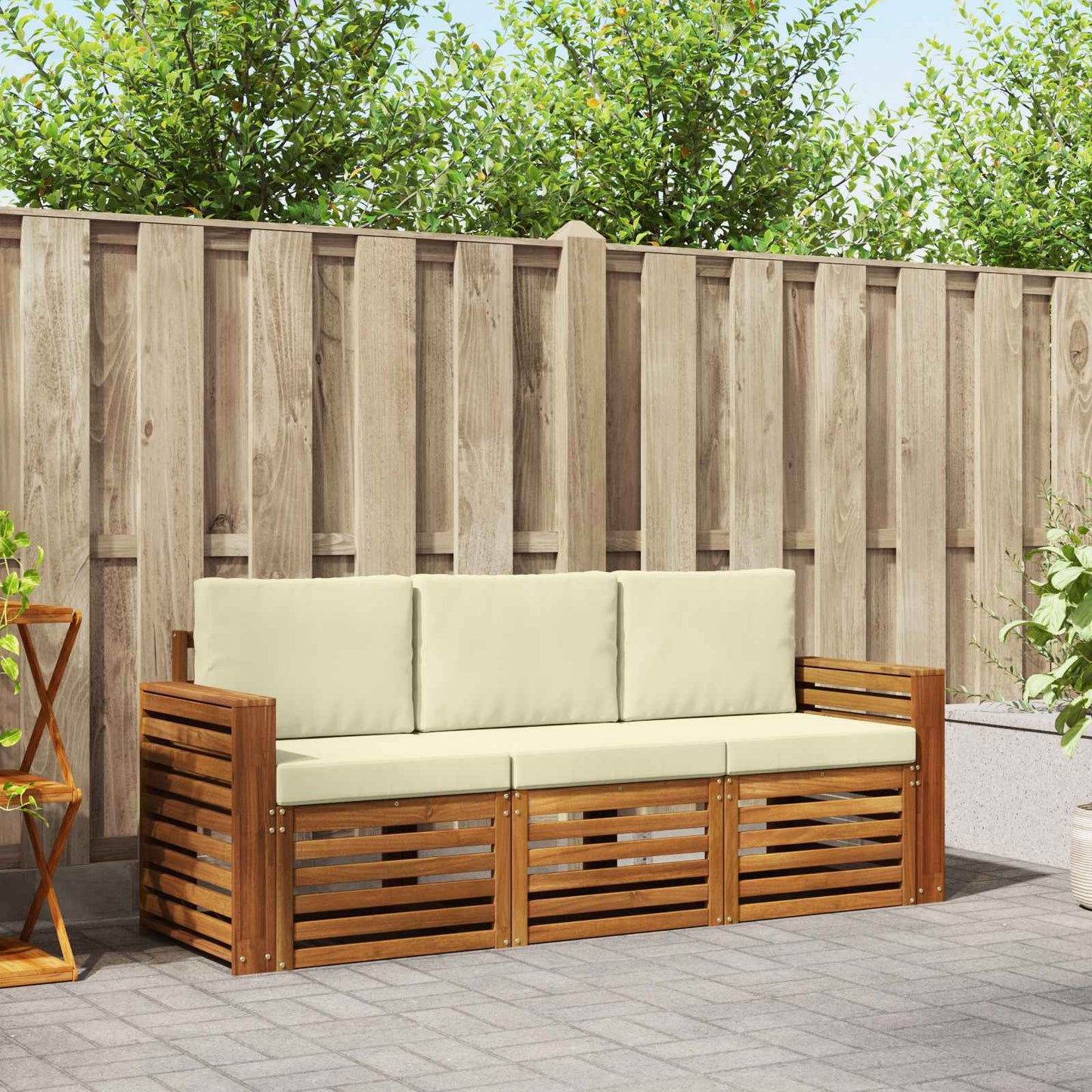 Set divani 3 pcs Naturale e Crema Legno di Acacia Massello | homemem39