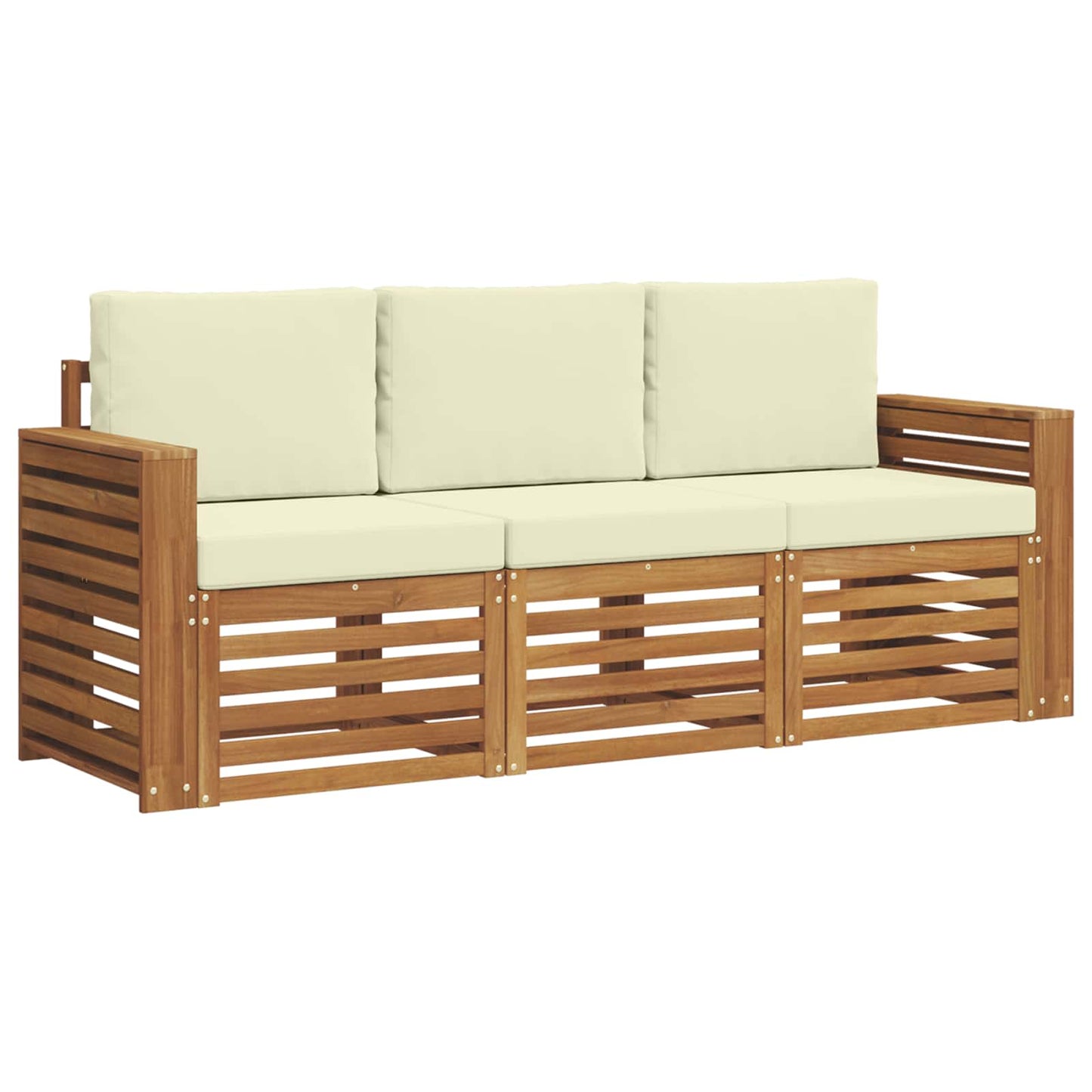Set divani 3 pcs Naturale e Crema Legno di Acacia Massello | homemem39