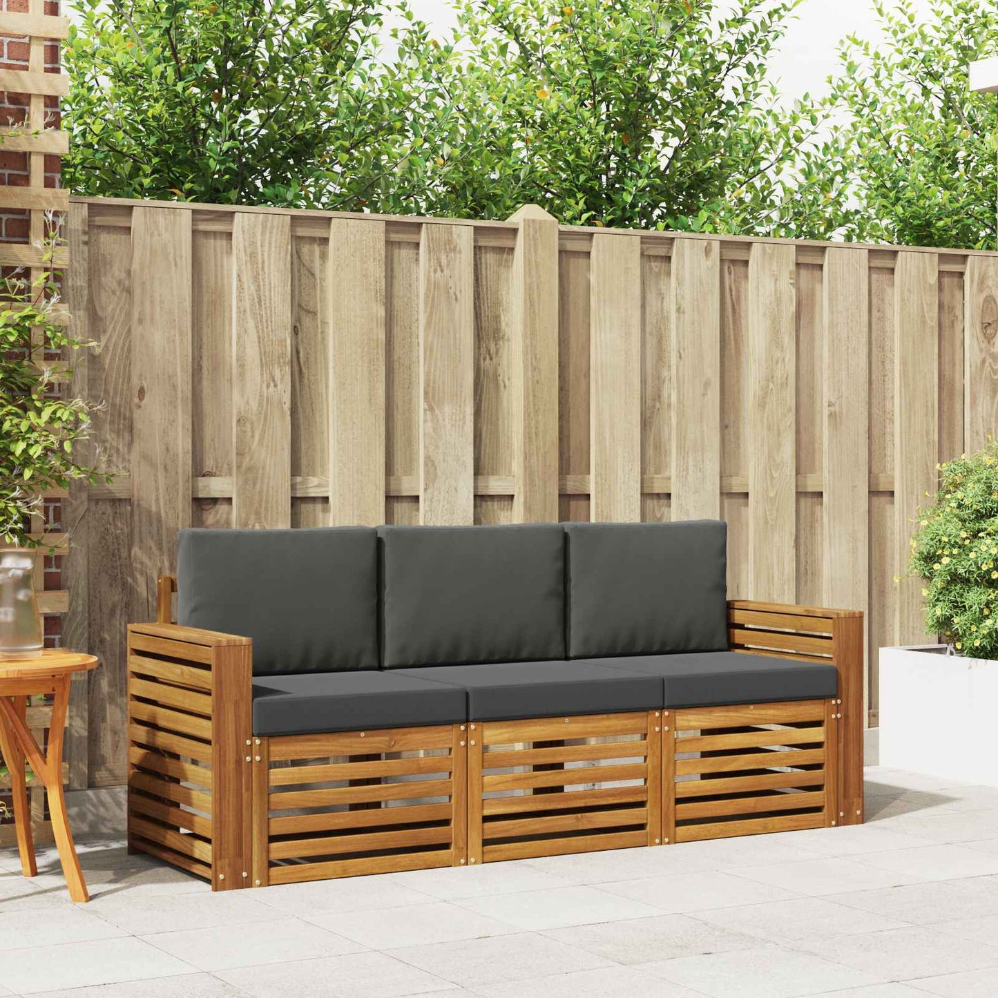Set divani 3 pcs Naturale e Antracite Legno di Acacia Massello | homemem39