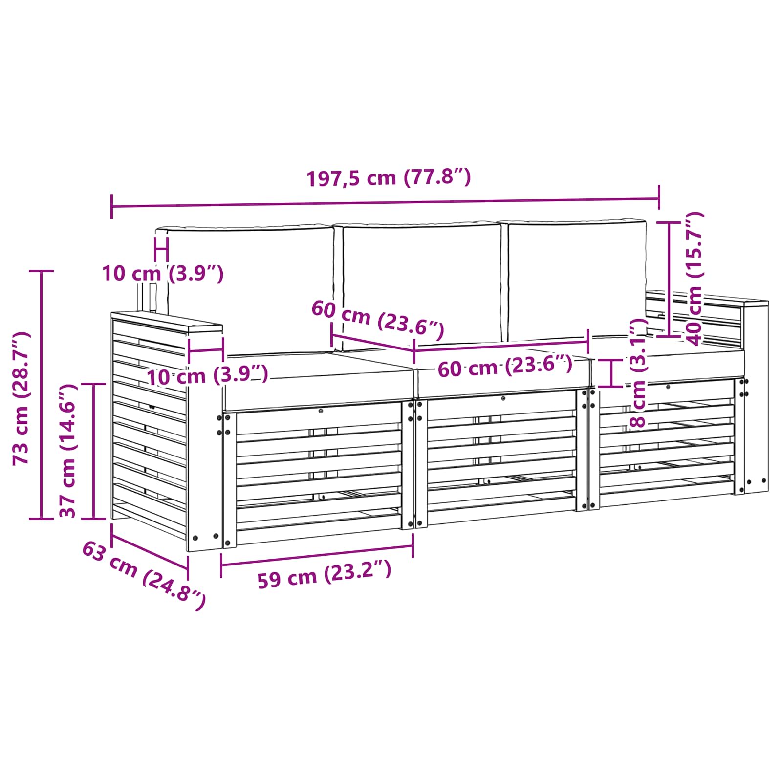 Set divani 3 pcs Naturale e Antracite Legno di Acacia Massello | homemem39