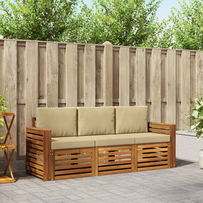 Set divani 3 pcs Naturale e Beige Legno di Acacia Massello | homemem39