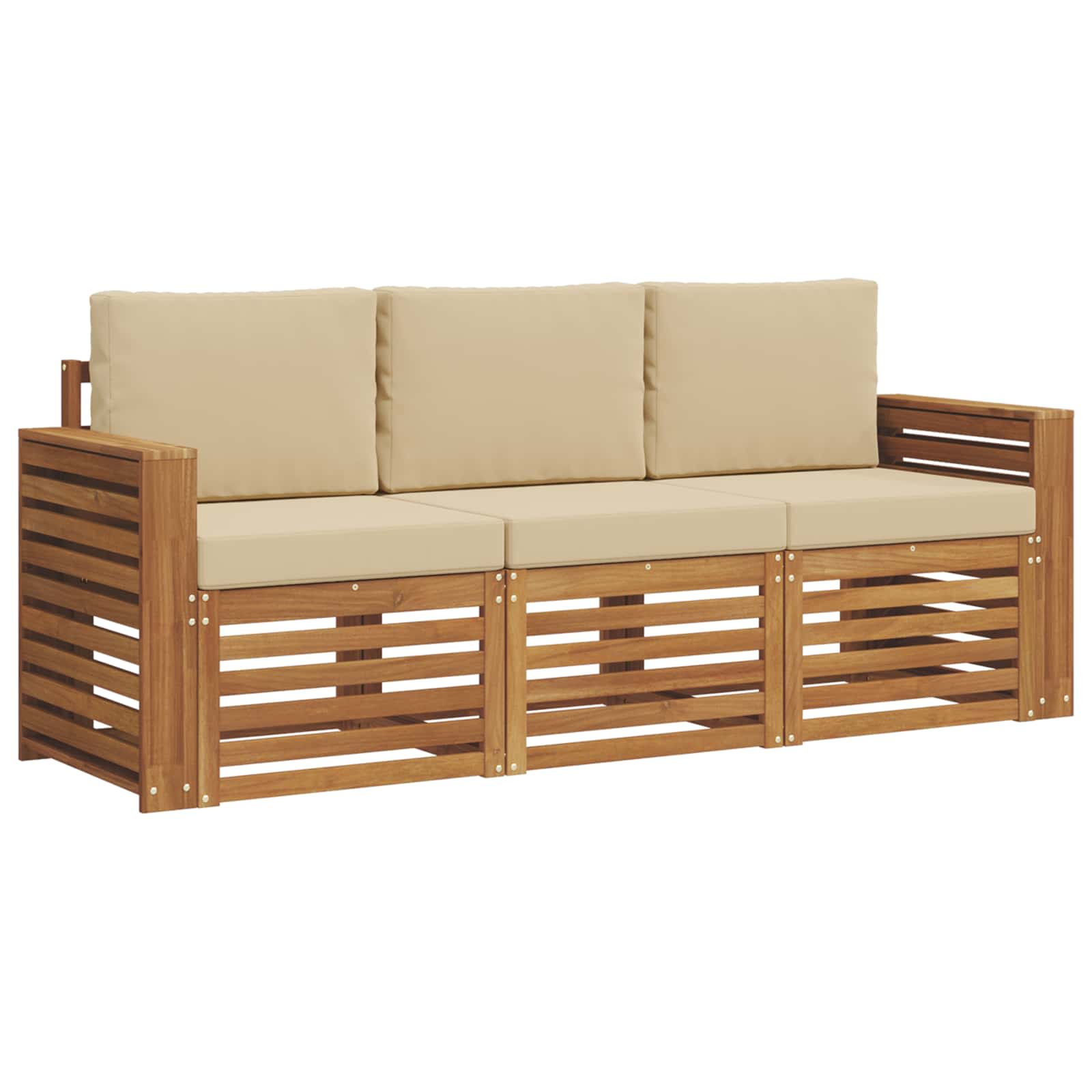 Set divani 3 pcs Naturale e Beige Legno di Acacia Massello | homemem39