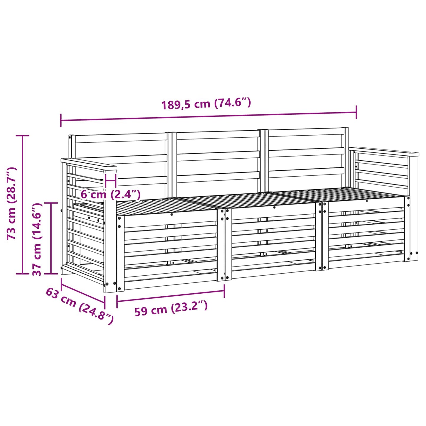 Set divani 3 pcs Legno di Acacia Massello | homemem39