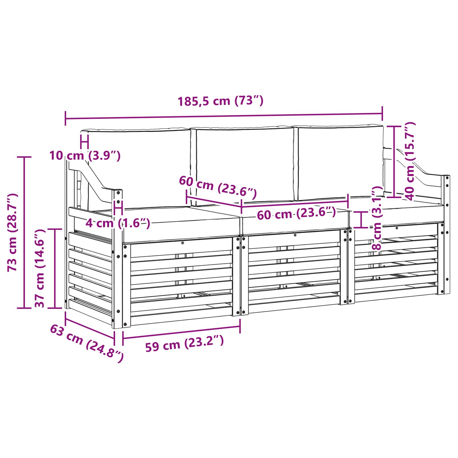 Set divani 3 pcs Naturale e Antracite Legno di Acacia Massello | homemem39