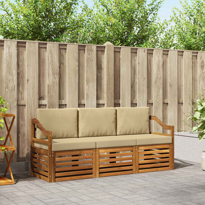 Set divani 3 pcs Naturale e Beige Legno di Acacia Massello
