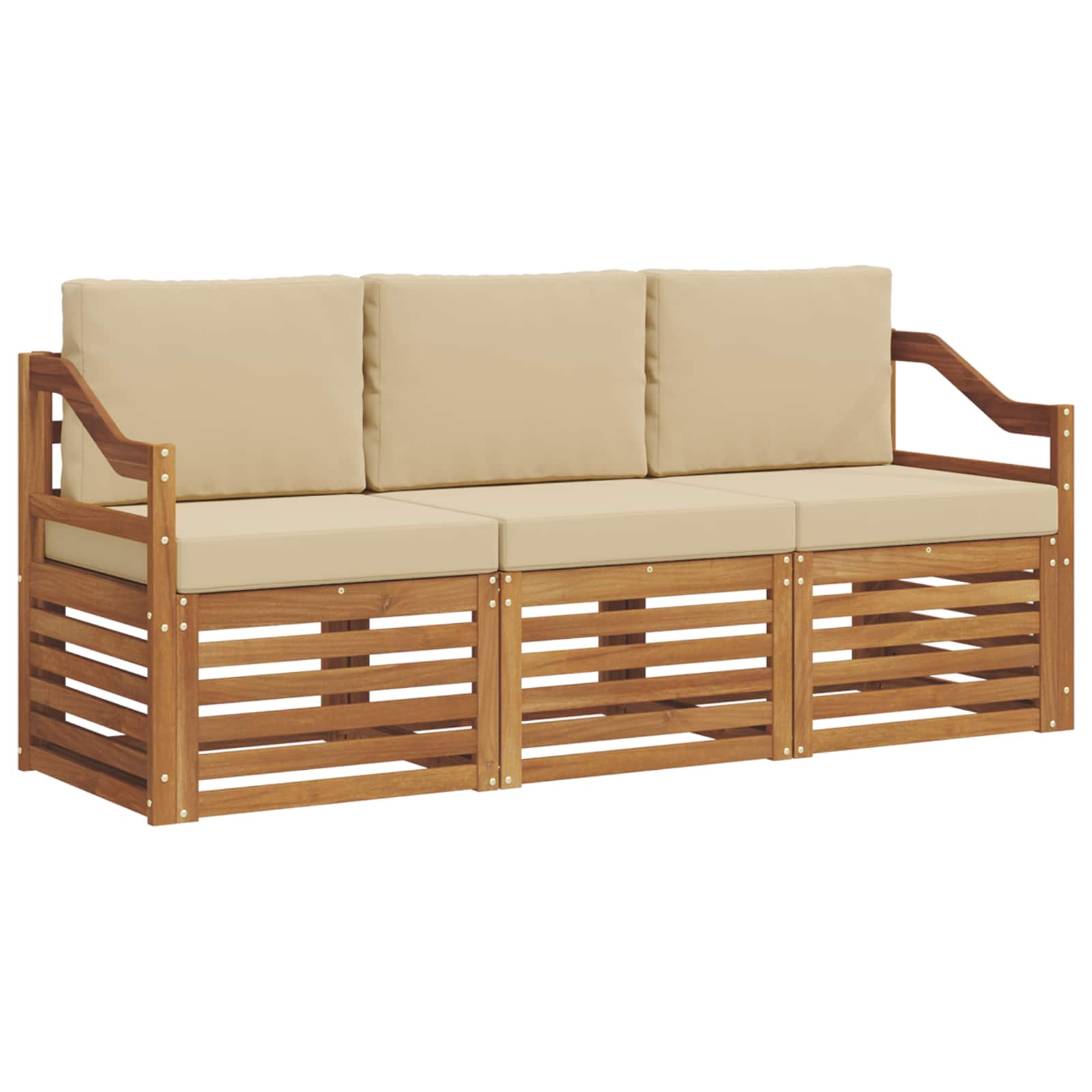 Set divani 3 pcs Naturale e Beige Legno di Acacia Massello | homemem39