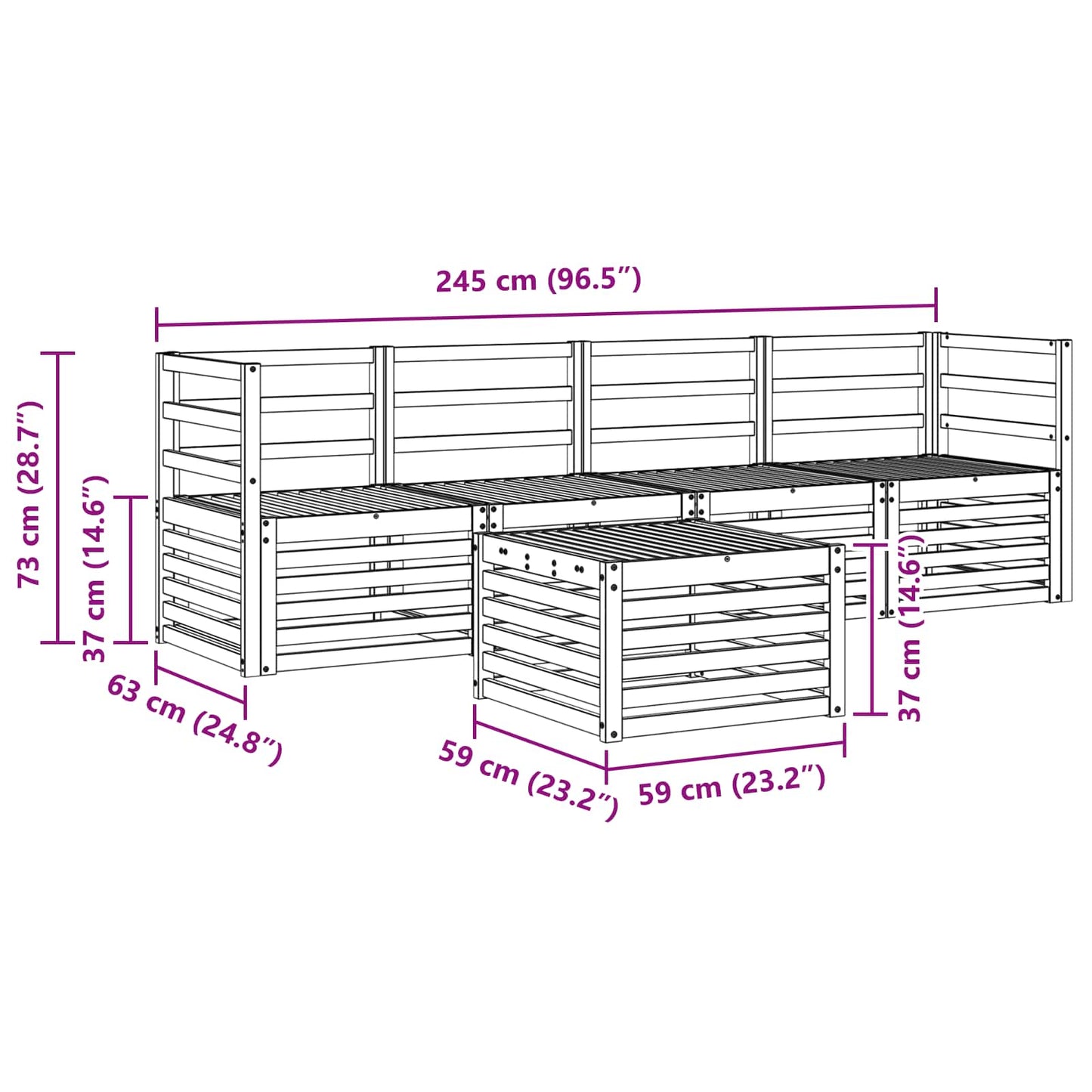 Set divani 5 pcs Naturale Legno di Acacia Massello | homemem39