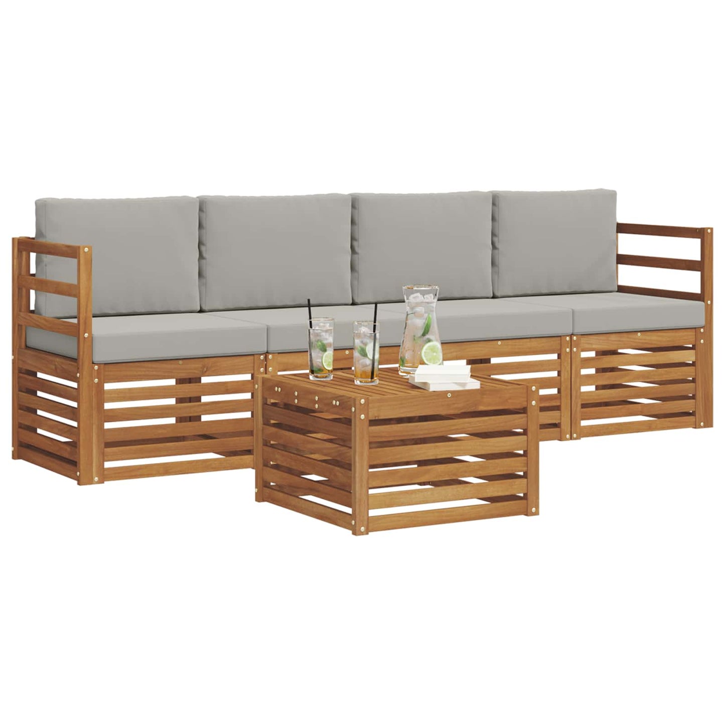Set di divani da esterno 5 pcs Grigio Naturale e Chiaro | homemem39
