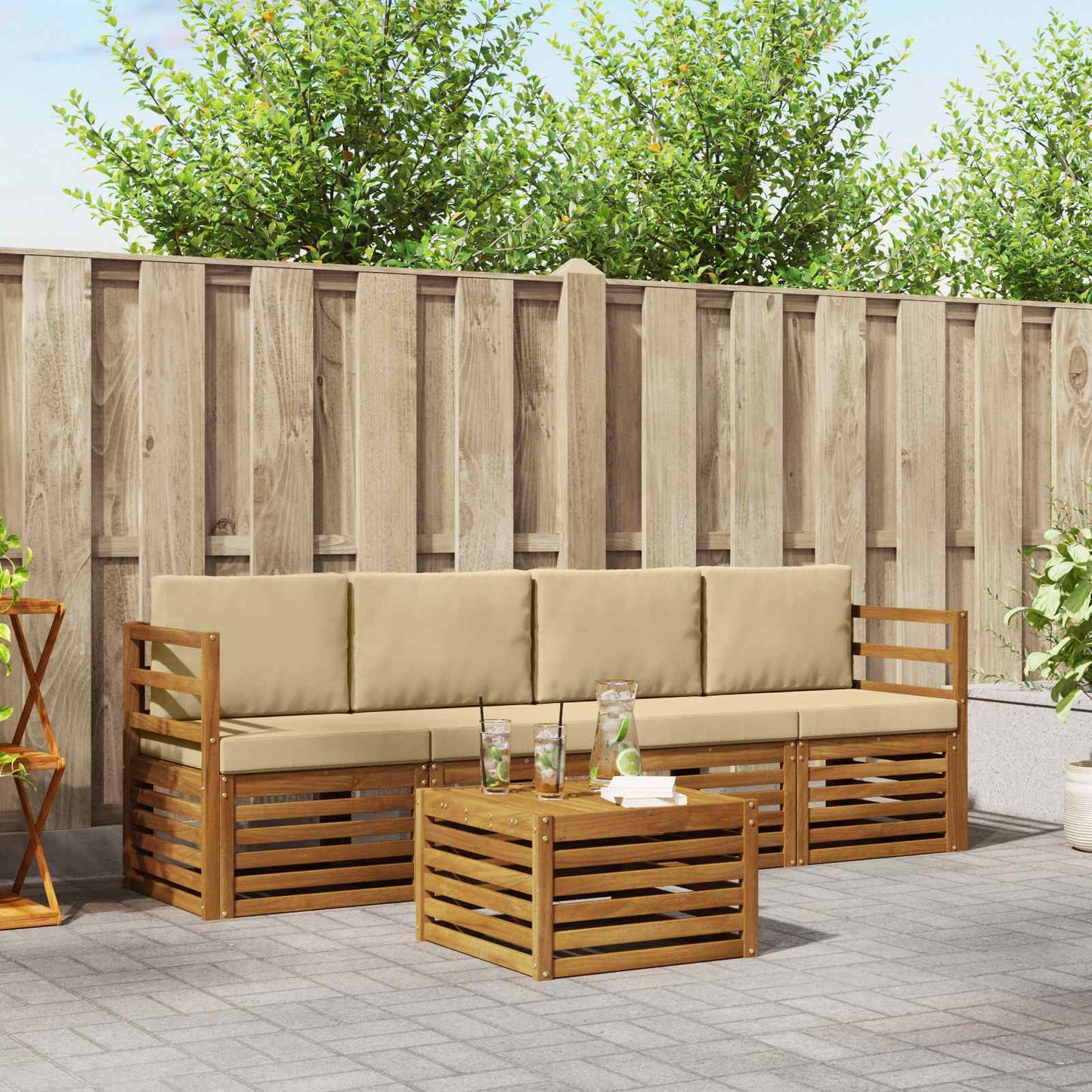 Set di divani da esterno con cuscino 5 pcs Naturale e Beige | homemem39