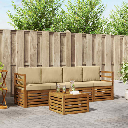 Set di divani da esterno con cuscino 5 pcs Naturale e Beige | homemem39