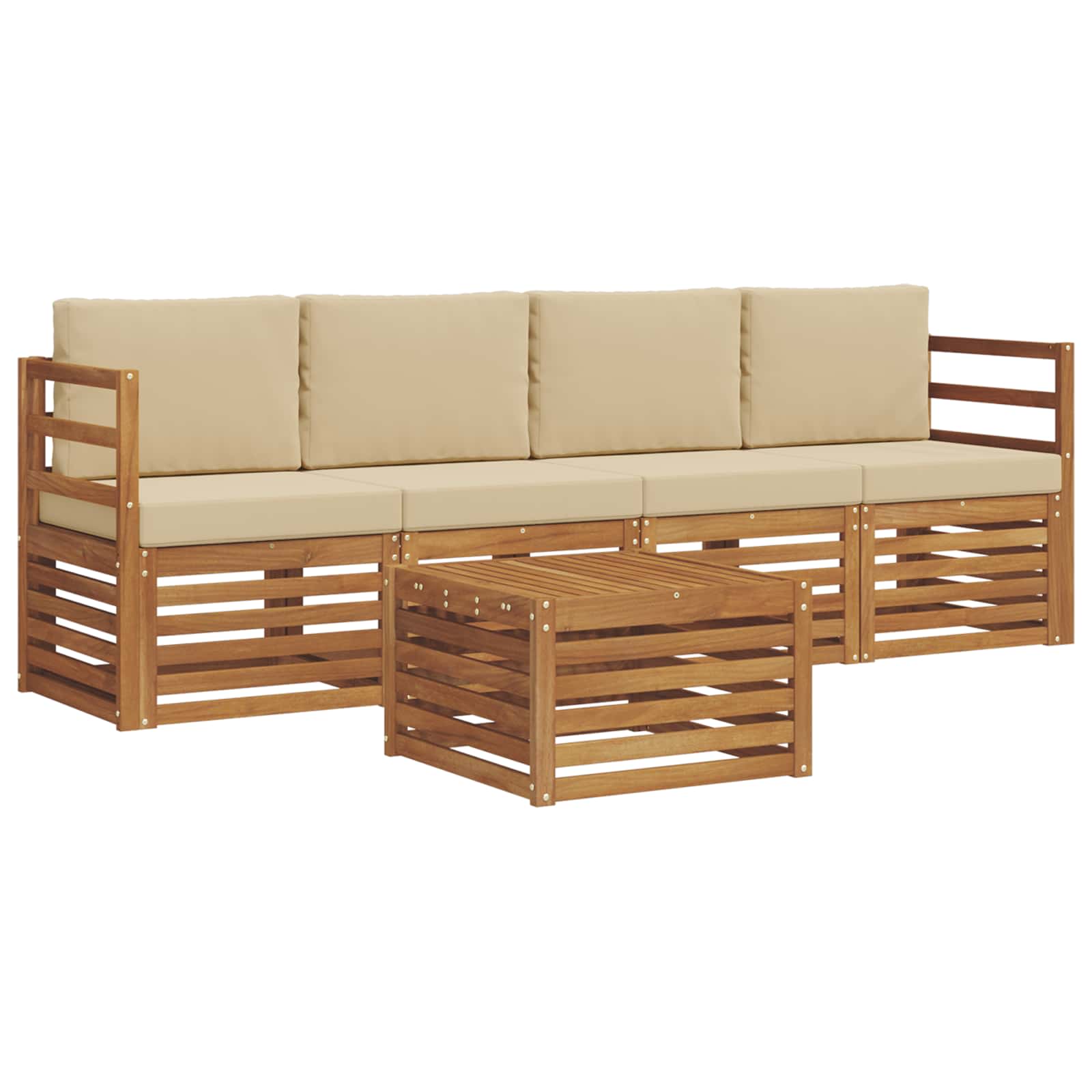 Set di divani da esterno con cuscino 5 pcs Naturale e Beige | homemem39