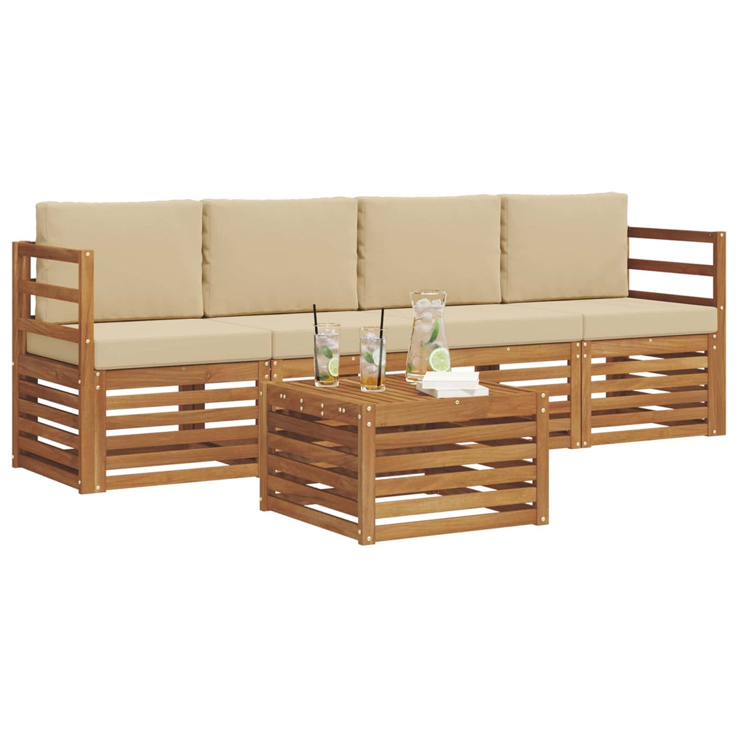 Set di divani da esterno con cuscino 5 pcs Naturale e Beige | homemem39