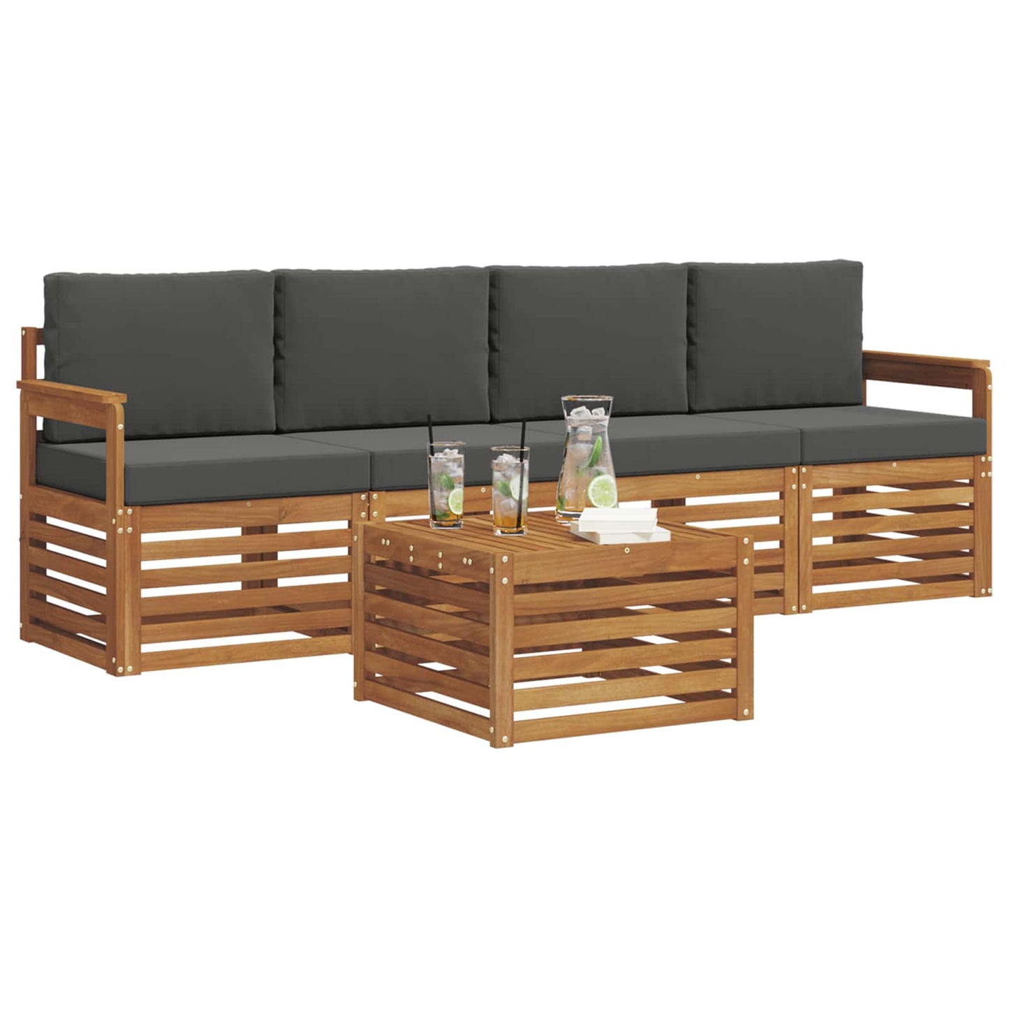 Set di divani da esterno con cuscino 5 pcs Naturale e Antracite | homemem39
