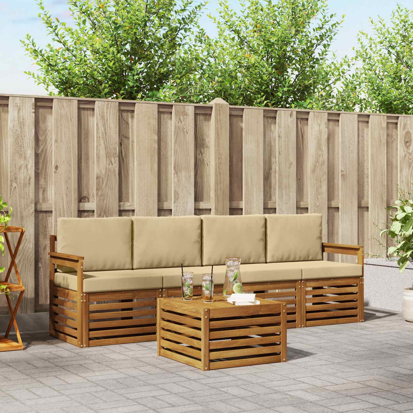 Set di divani da esterno con cuscino 5 pcs Naturale e Beige