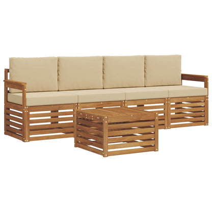 Set di divani da esterno con cuscino 5 pcs Naturale e Beige | homemem39