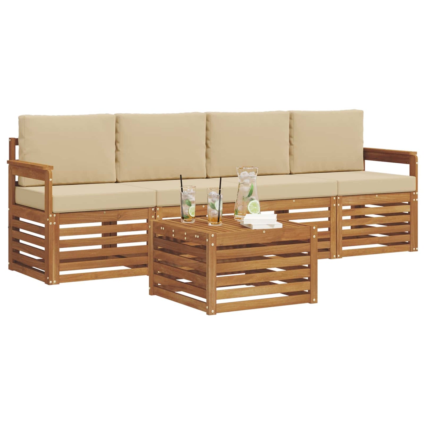 Set di divani da esterno con cuscino 5 pcs Naturale e Beige | homemem39
