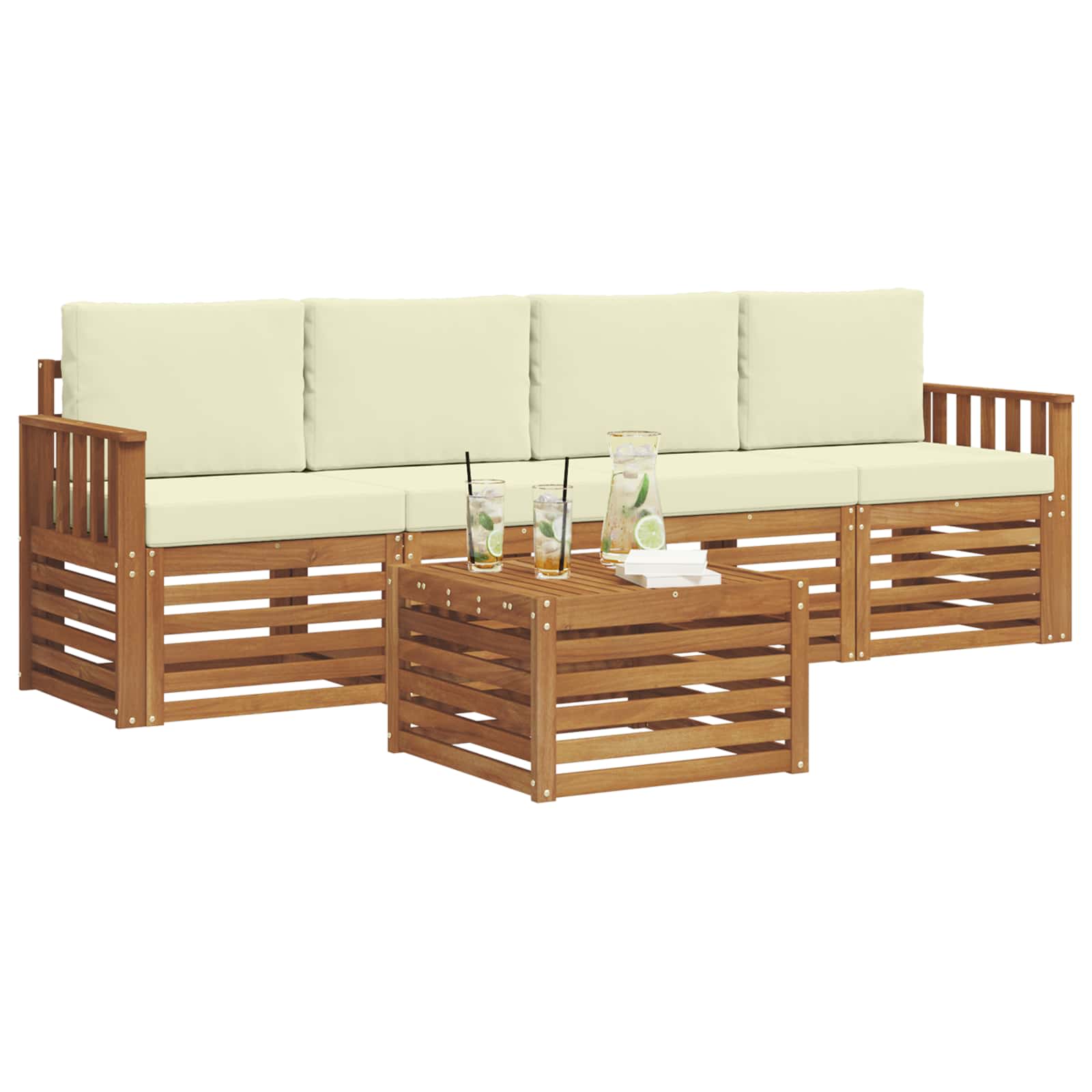 Set di divani da esterno con cuscino 5 pcs Naturale e Crema | homemem39