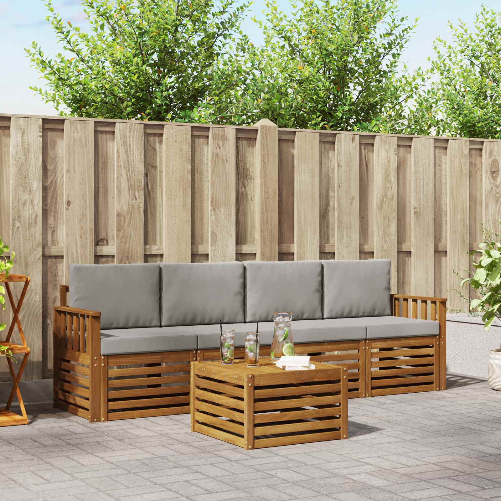 Set di divani da esterno 5 pcs Grigio Naturale e Chiaro | homemem39