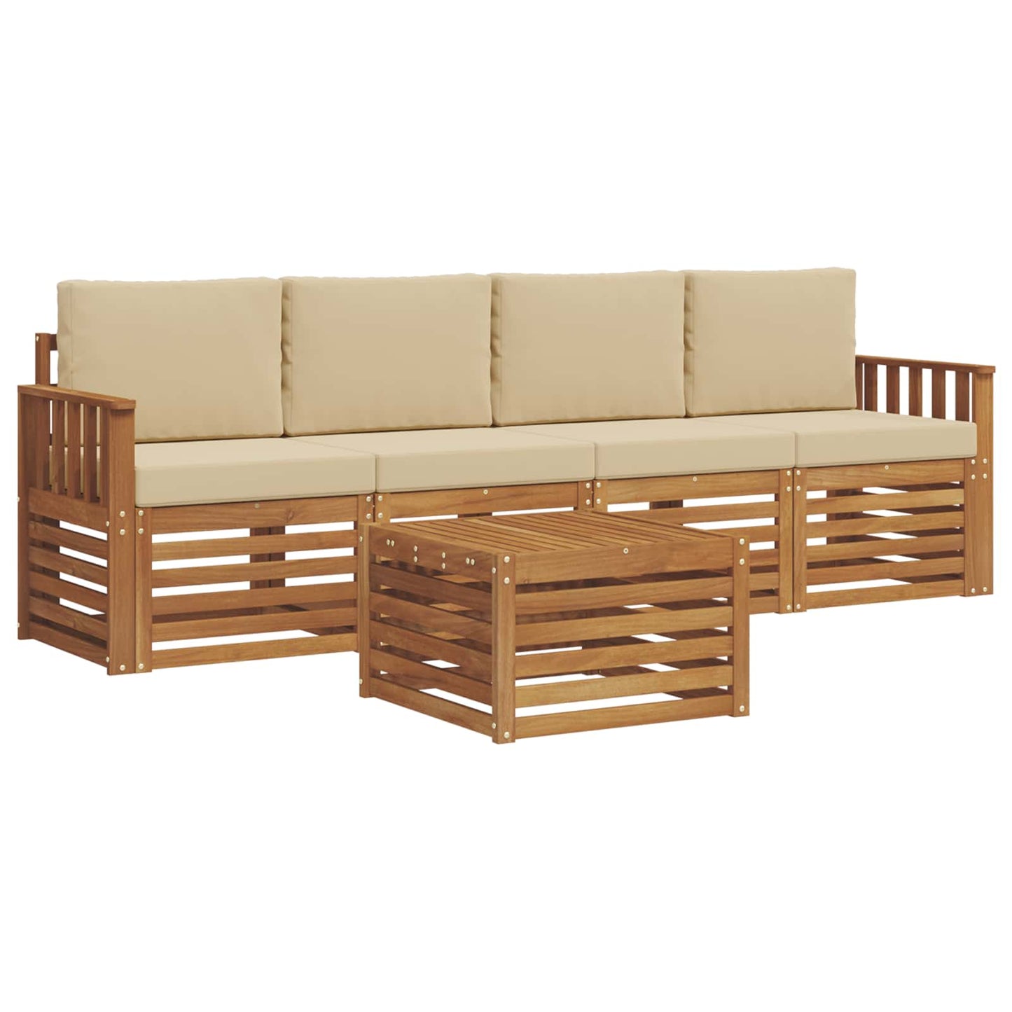 Set di divani da esterno con cuscino 5 pcs Naturale e Beige | homemem39