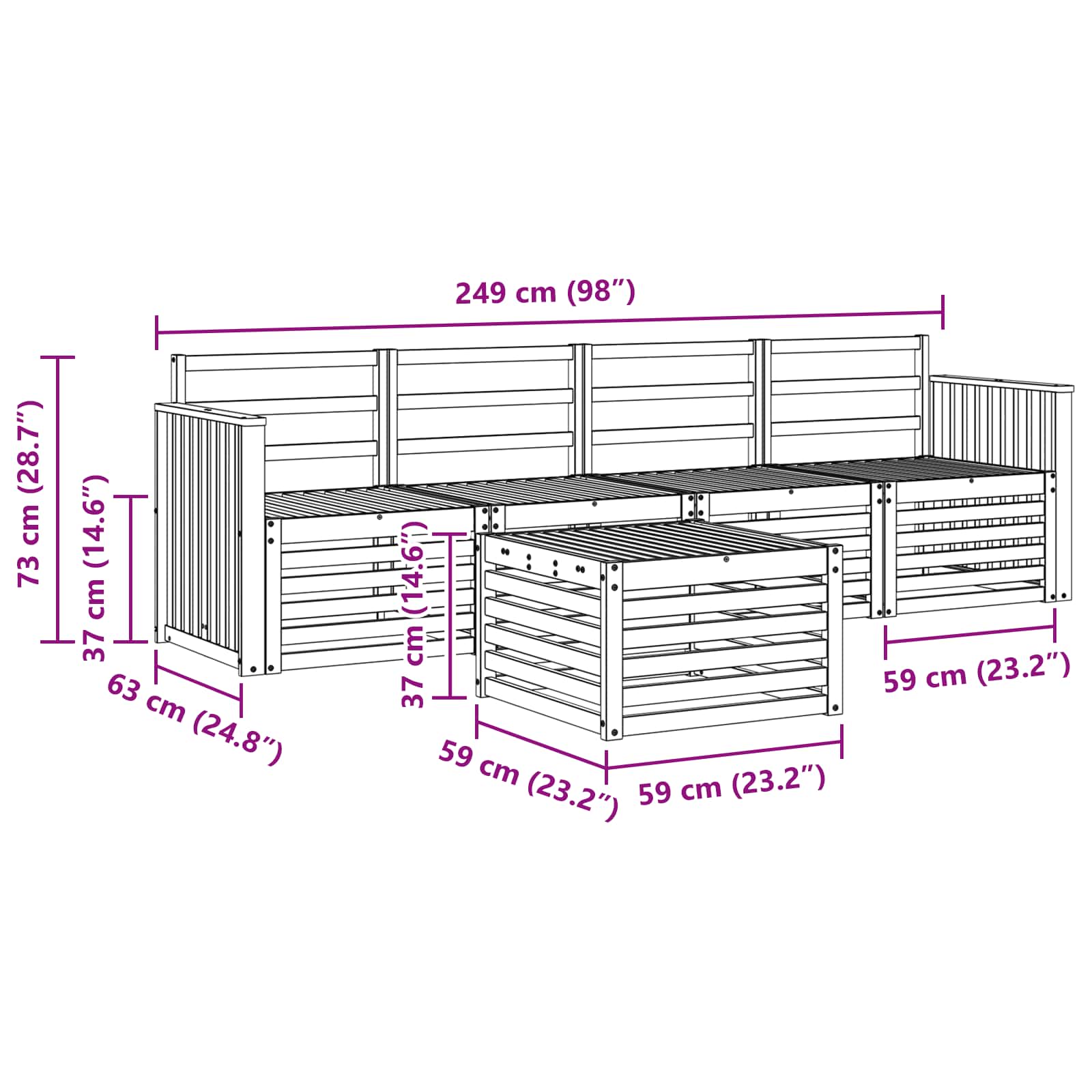 Set divani 5 pcs Naturale Legno di Acacia Massello | homemem39