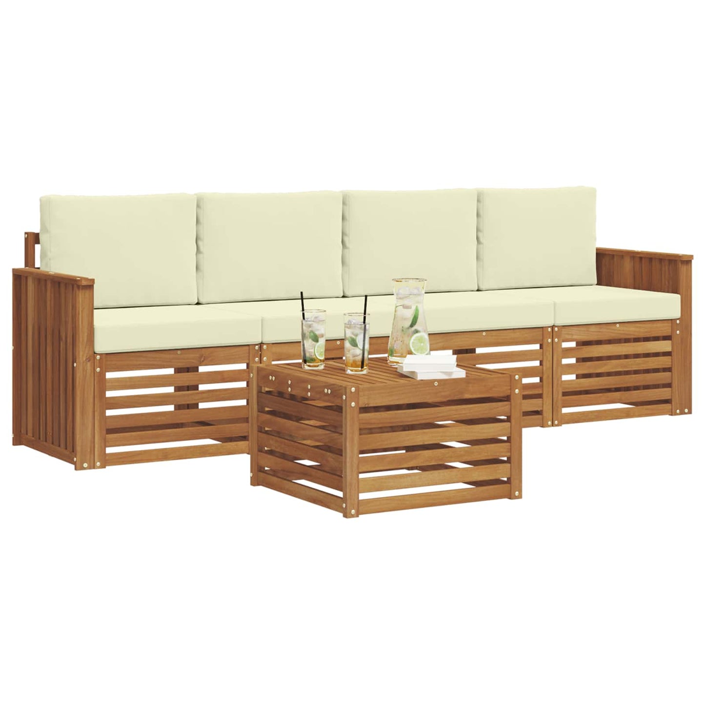 Set di divani da esterno con cuscino 5 pcs Naturale e Crema