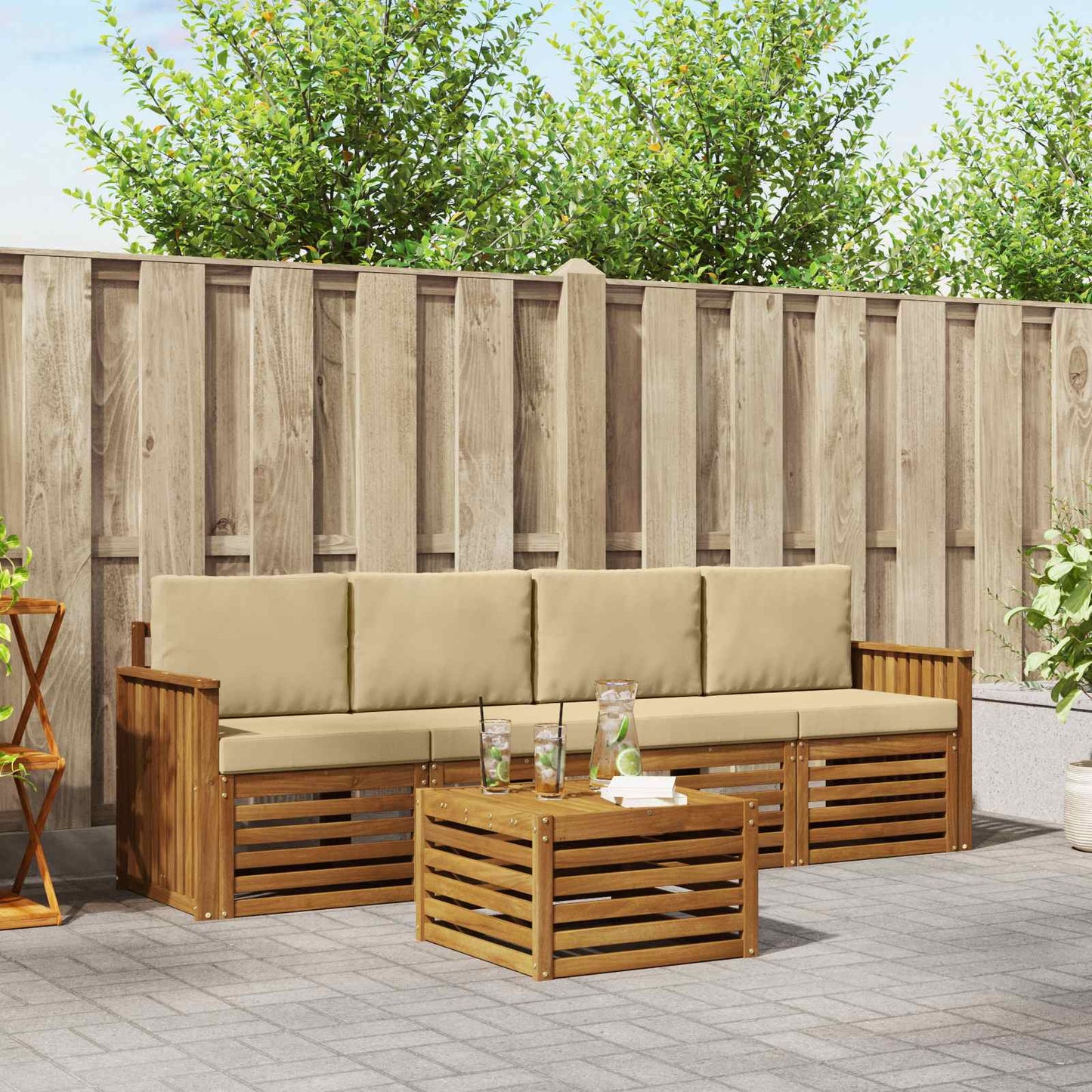 Set di divani da esterno con cuscino 5 pcs Naturale e Beige