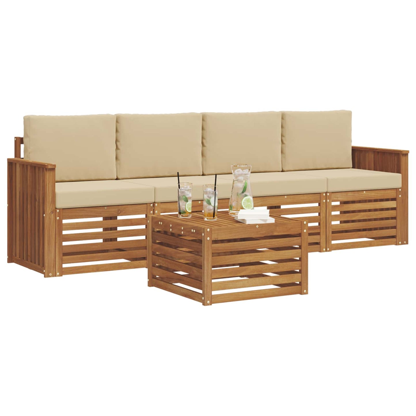 Set di divani da esterno con cuscino 5 pcs Naturale e Beige