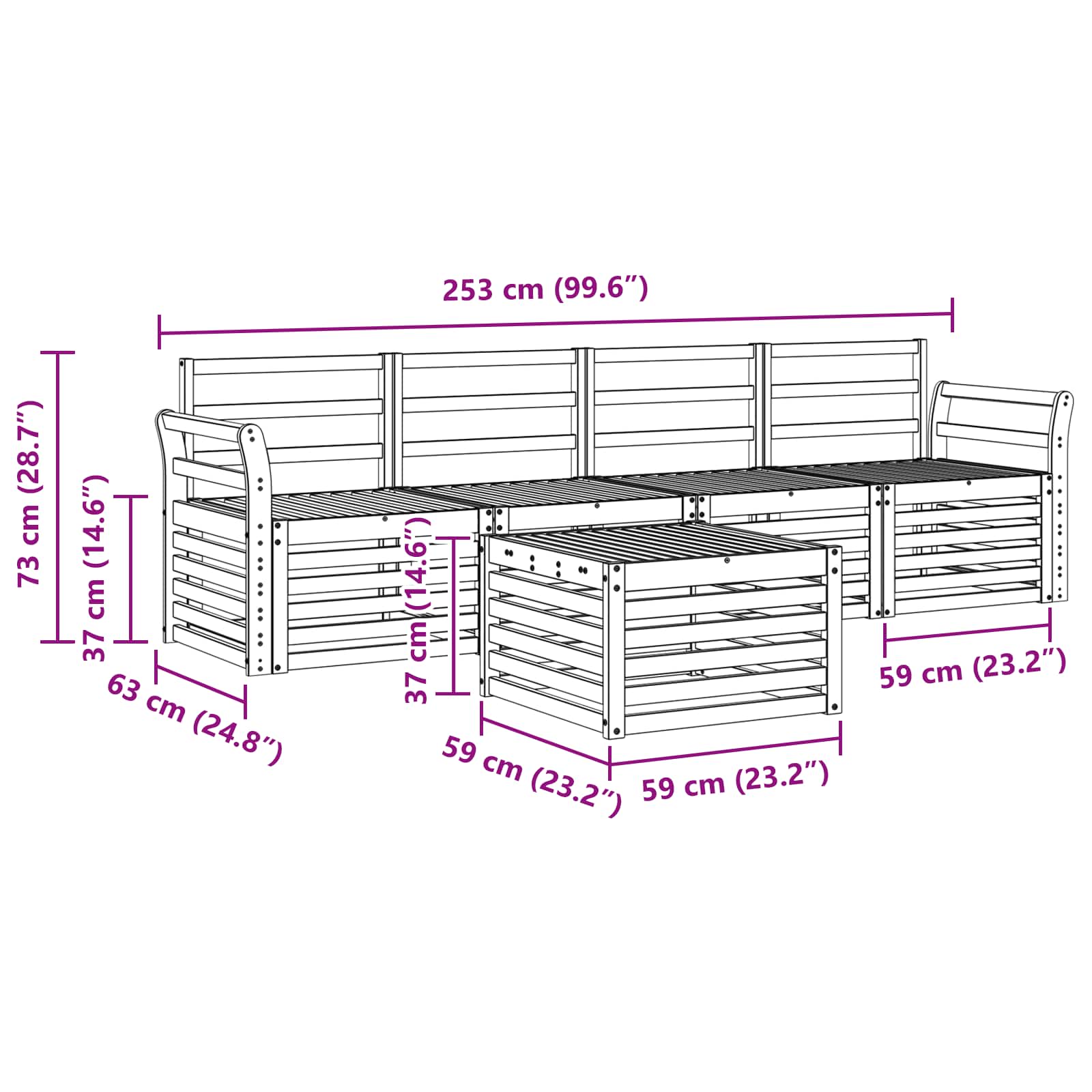 Set divani Naturale Legno di Acacia Massello | homemem39