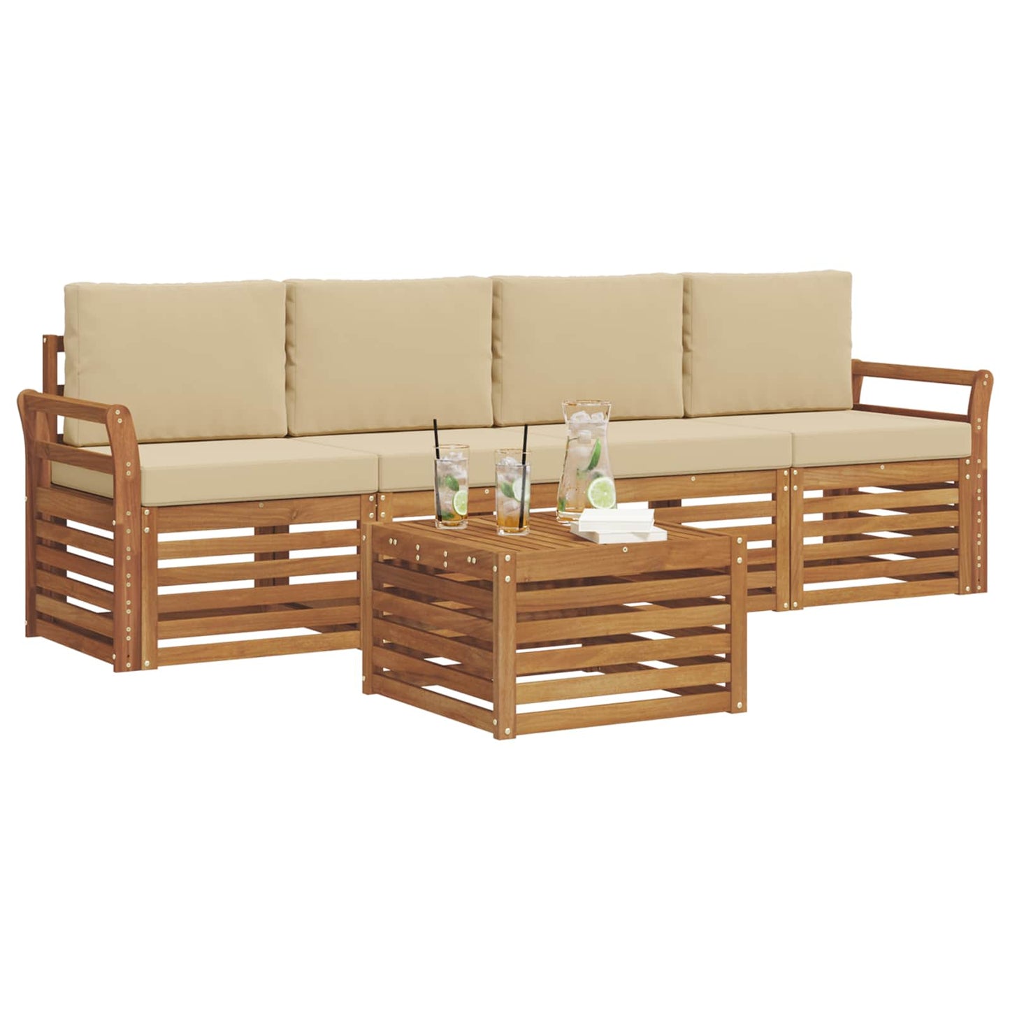 Set di divani da esterno con cuscino 5 pcs Naturale e Beige | homemem39