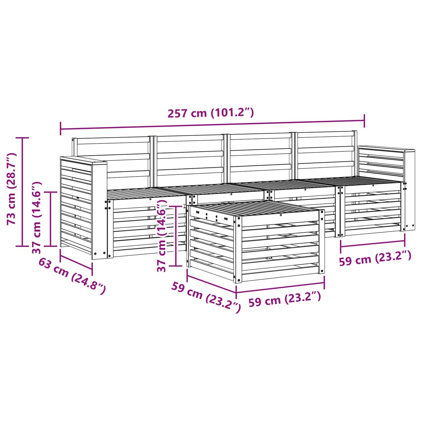 Set divani 5 pcs Naturale Legno di Acacia Massello | homemem39