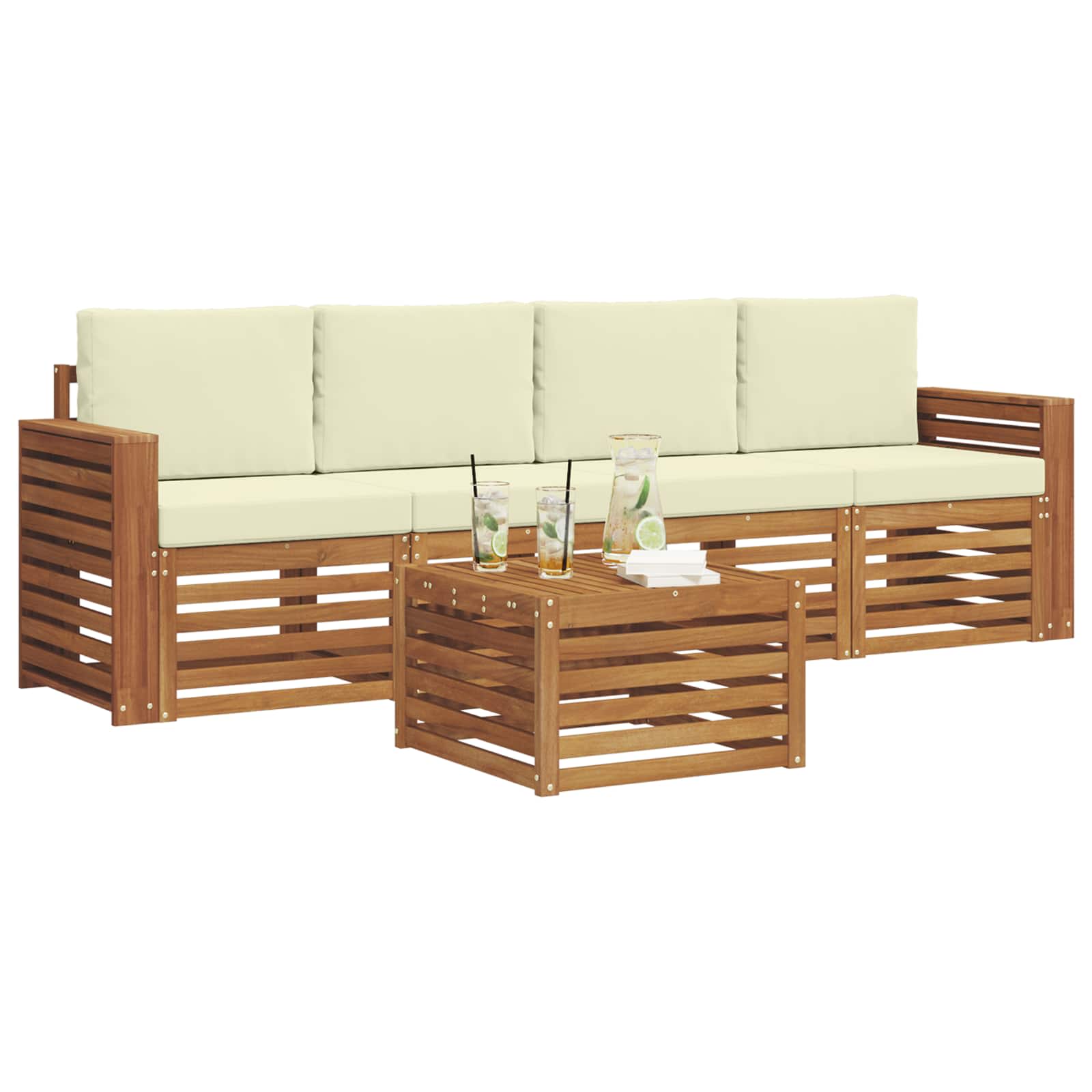 Set di divani da esterno con cuscino 5 pcs Naturale e Crema | homemem39