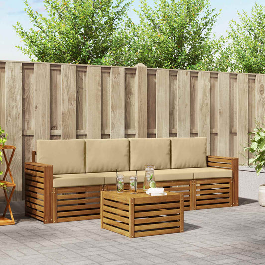 Set di divani da esterno con cuscino 5 pcs Naturale e Beige | homemem39