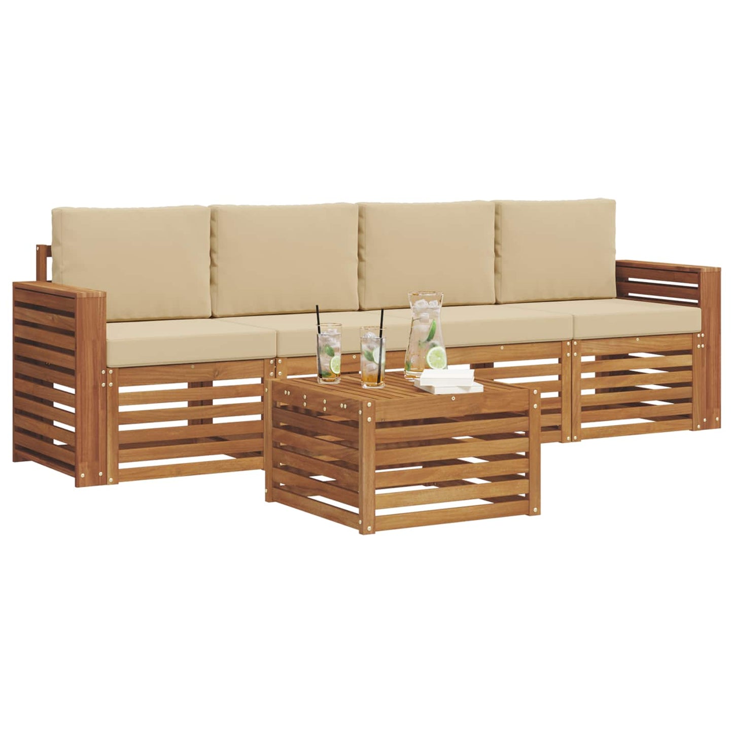 Set di divani da esterno con cuscino 5 pcs Naturale e Beige | homemem39