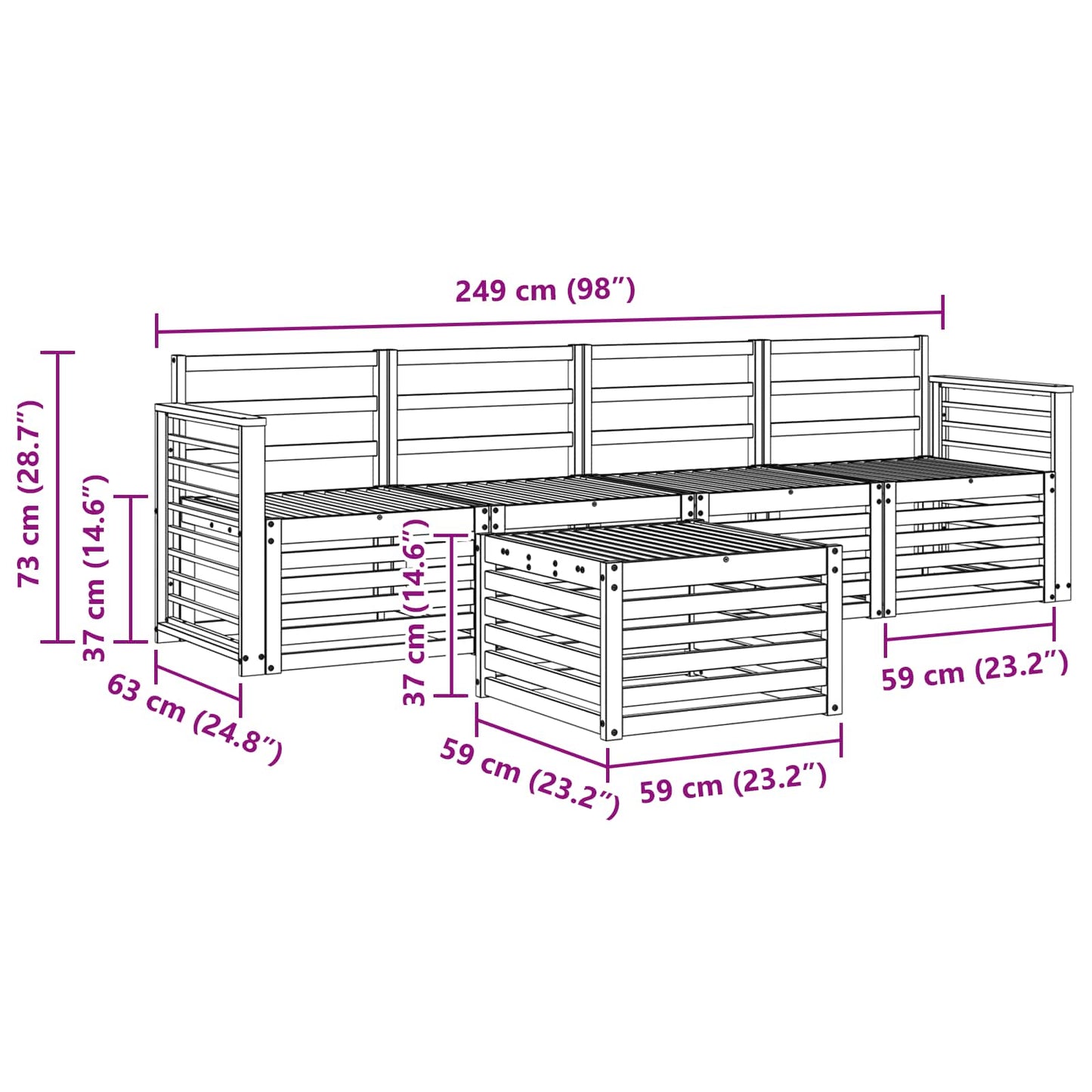 Set divani Naturale Legno di Acacia Massello | homemem39