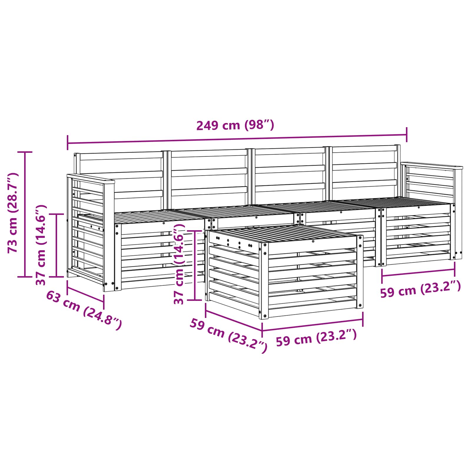 Set divani Naturale Legno di Acacia Massello | homemem39