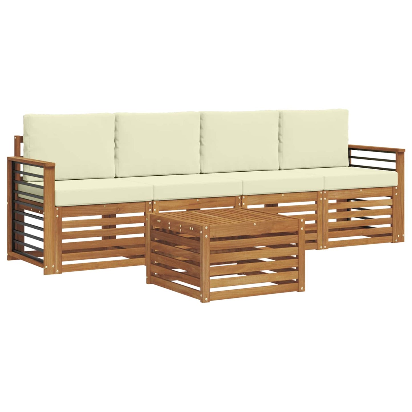 Set di divani da esterno con cuscino 5 pcs Naturale e Crema | homemem39