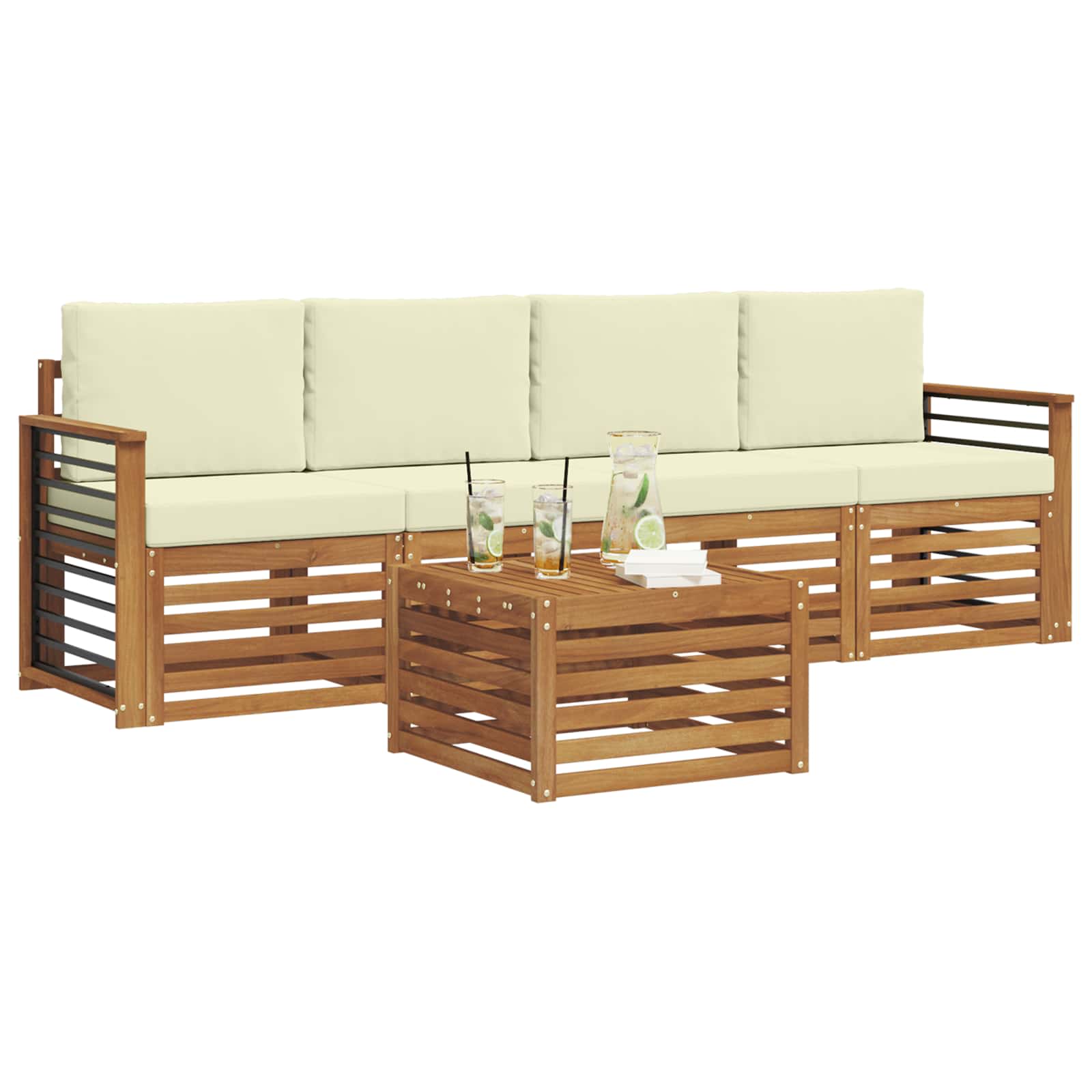 Set di divani da esterno con cuscino 5 pcs Naturale e Crema | homemem39