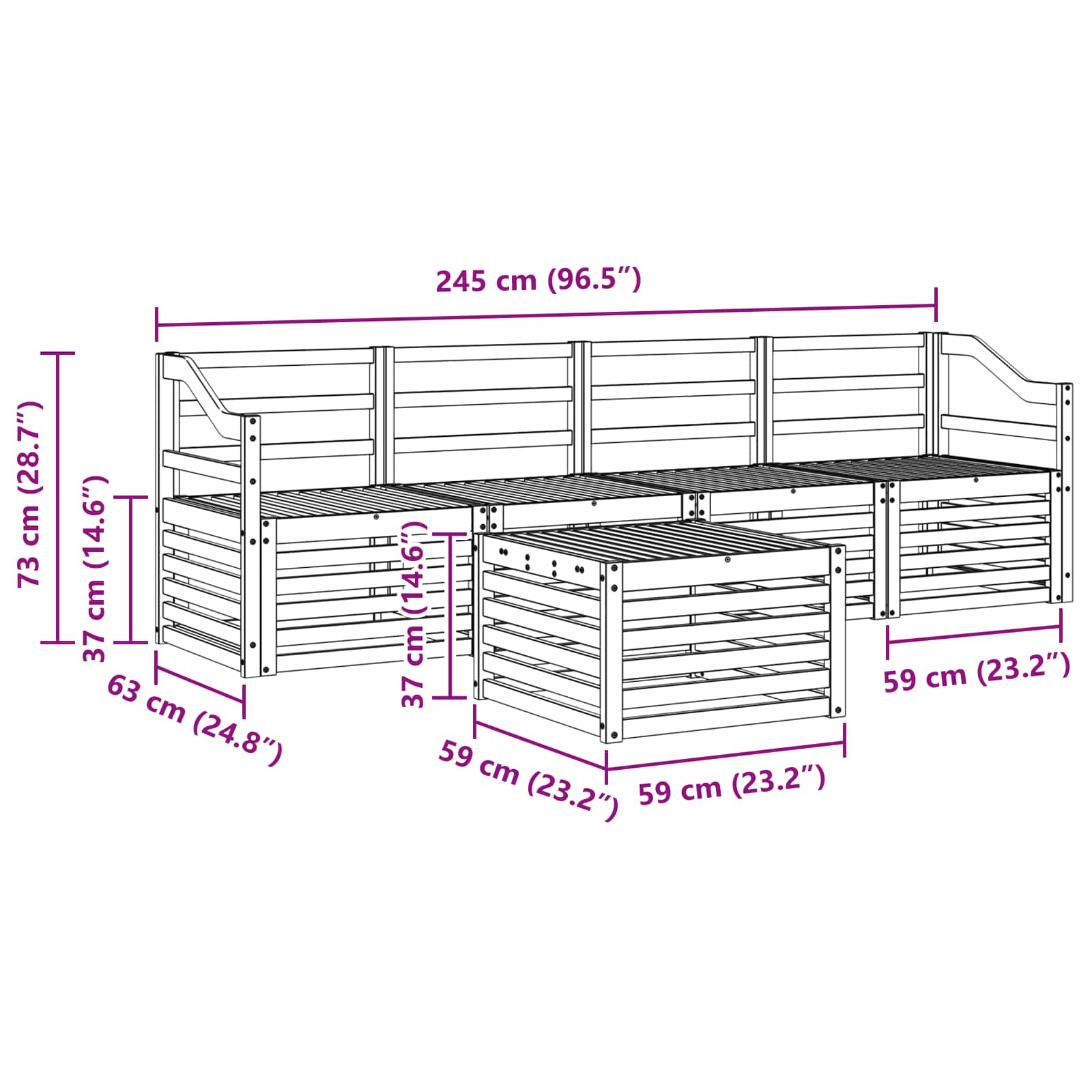 Set divani 5 pcs Naturale Legno di Acacia Massello | homemem39
