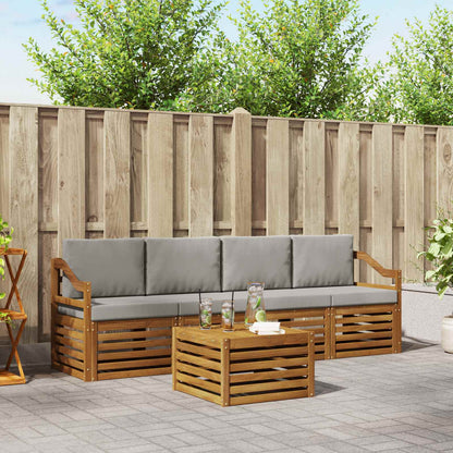 Set di divani da esterno 5 pcs Grigio Naturale e Chiaro