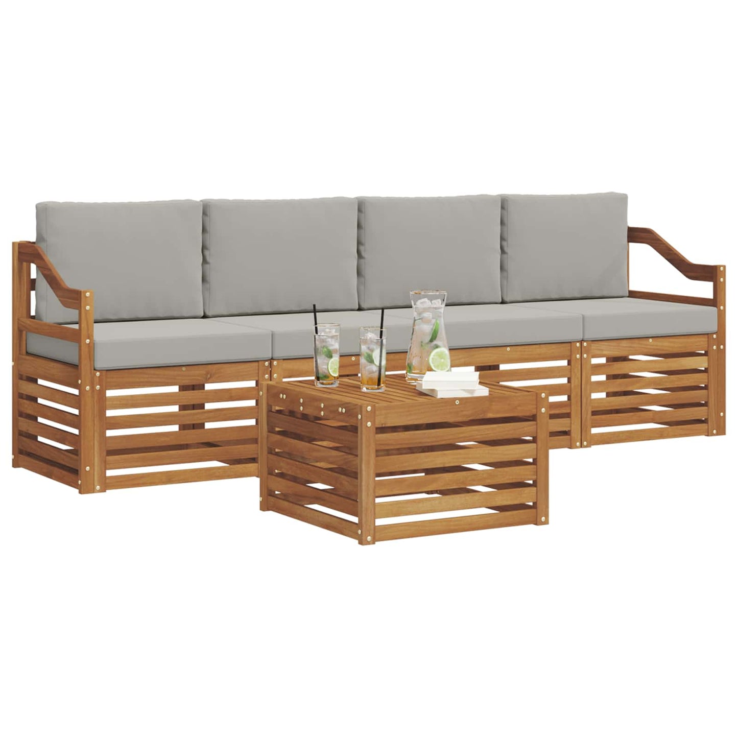 Set di divani da esterno 5 pcs Grigio Naturale e Chiaro | homemem39