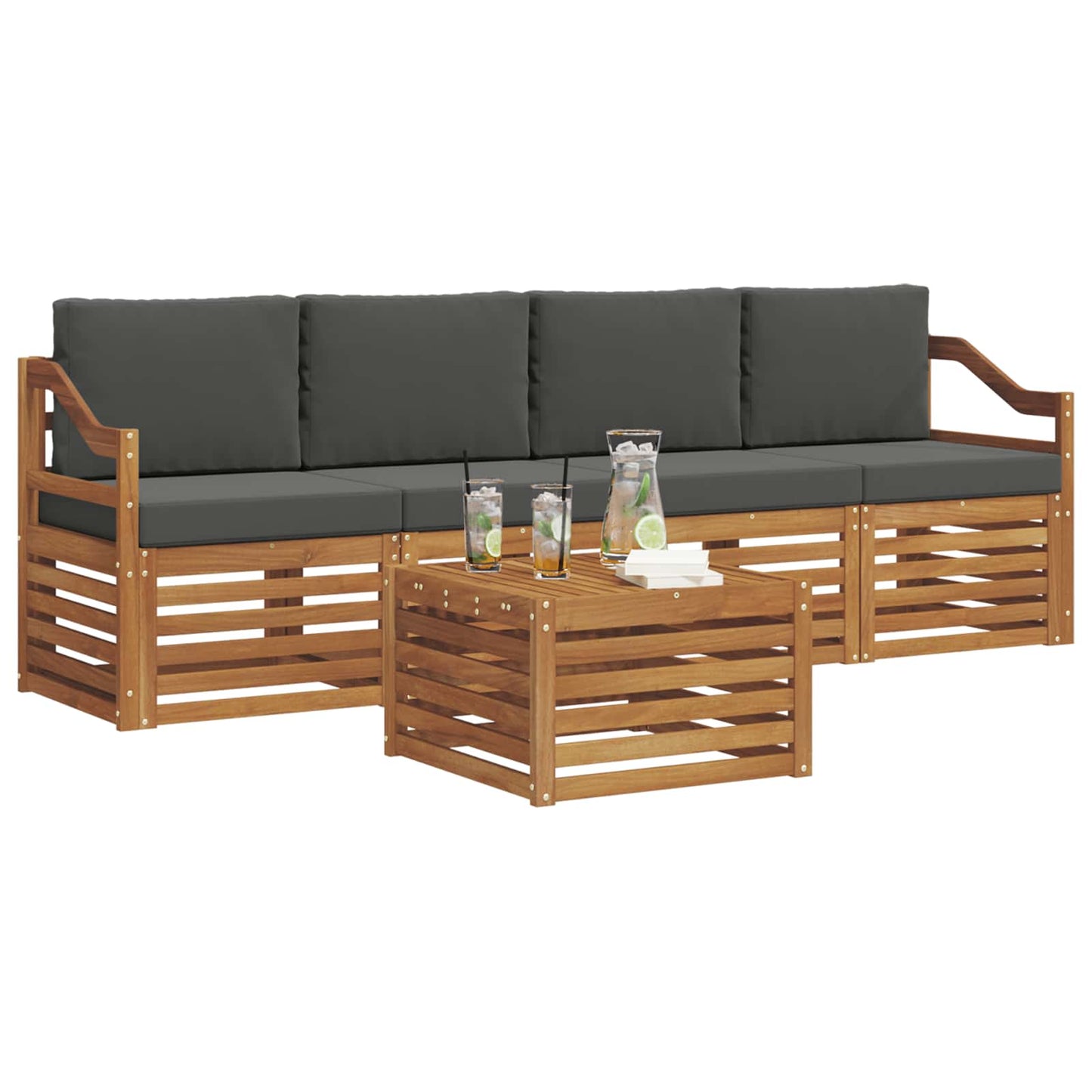 Set di divani da esterno con cuscino 5 pcs Naturale e Antracite | homemem39